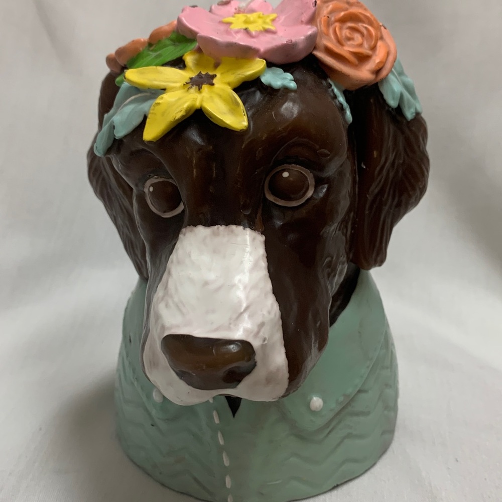 Mia charro Dog Candle chocolate Lab HTF rare flowers 35oz dogs artwork pups